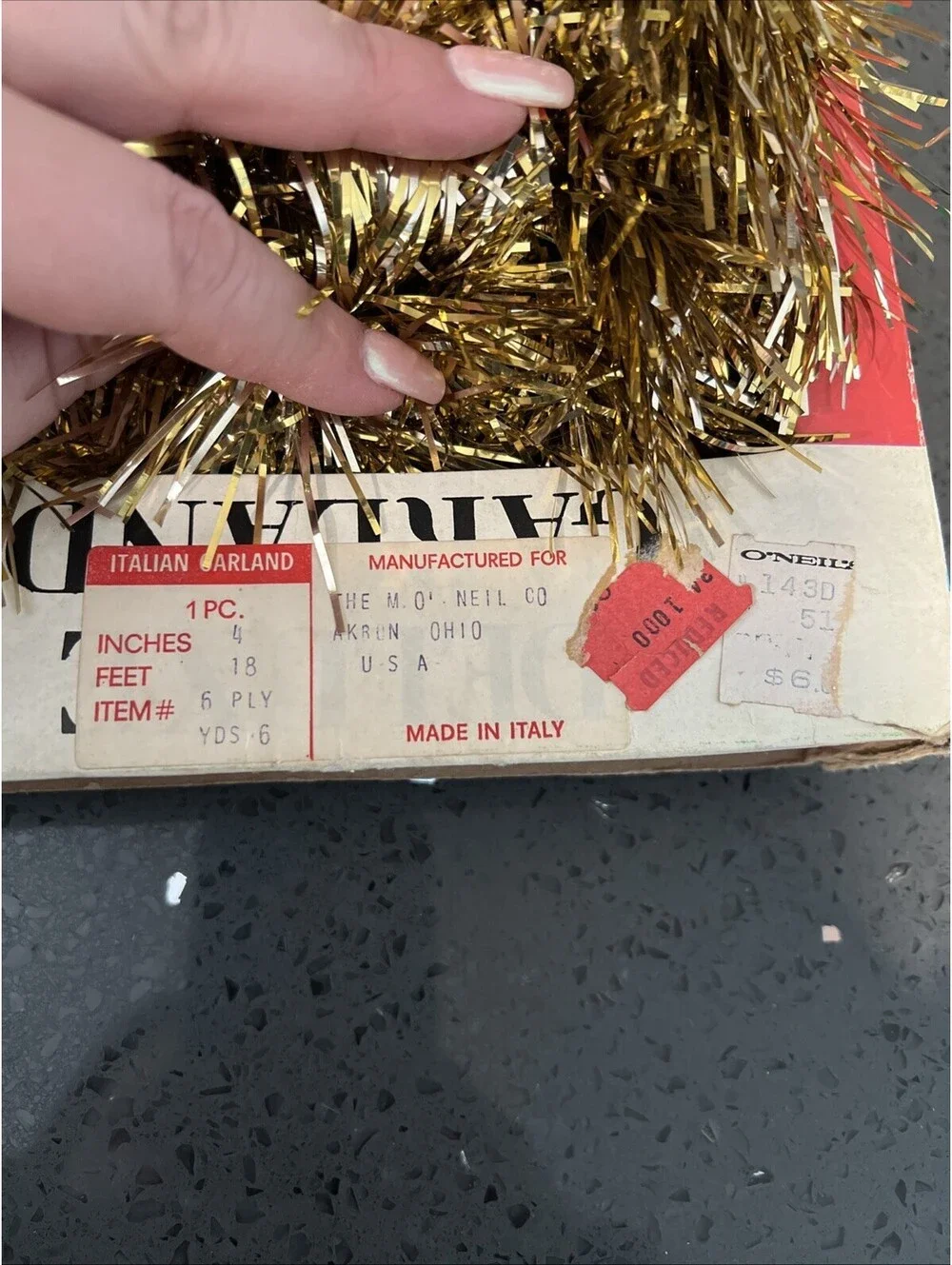 Vintage Christmas Gold Tinsel Garland Made In Italy 18 Yards With Box